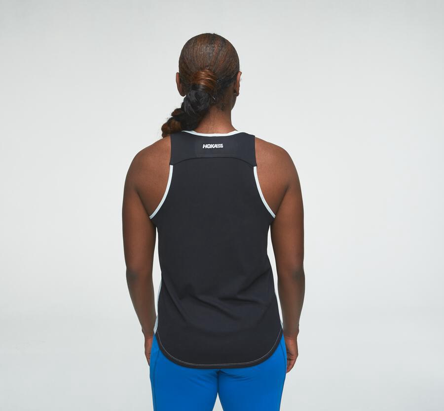 Top Hoka One One Feminino Azuis/Pretas - Performance Tank - 762-HZWLKC